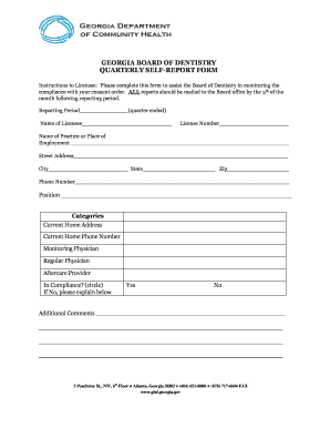 Georgia Board of Dentistry Quarterly Self-Report Form