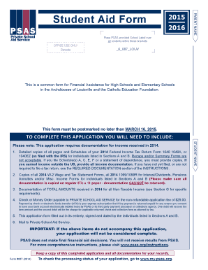 Student Aid Form 2015