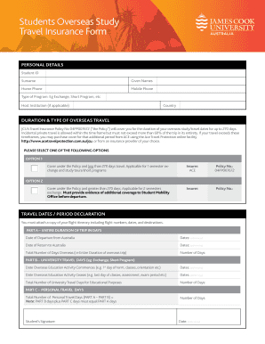 BTravelb Insurance bFormb - James Cook University - jcu edu