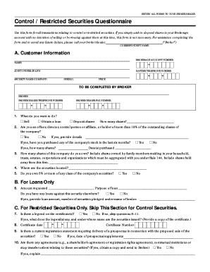 Control Restricted Securities Questionnaire
