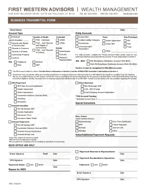 First Western Advisors Business Transmittal Form