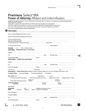 Premiere Select IRA Power of Attorney Affidavit