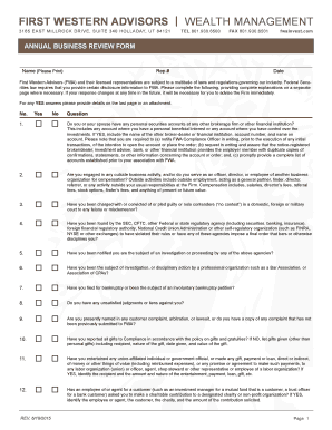 First Western Advisors Annual Business Review Form