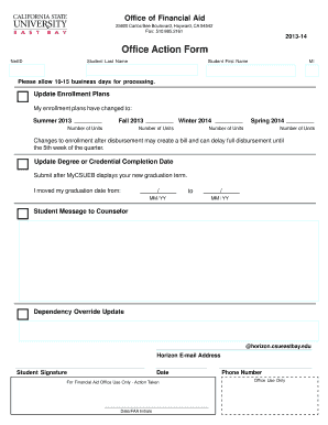 CSU East Bay Financial Aid Office Action Form