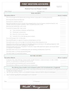 Heightened Supervision Manager's Checklist