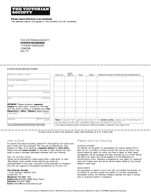 The Victorian Society Event Booking Form