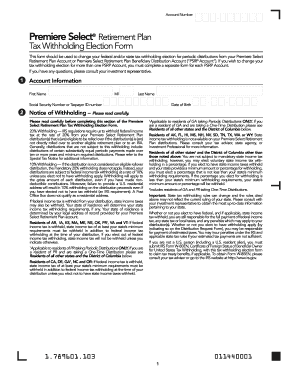Premiere Select Retirement Plan Tax Withholding Election Form