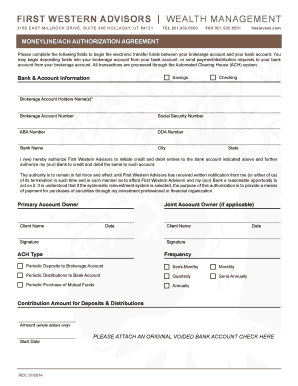 First Western Advisors ACH Authorization Agreement