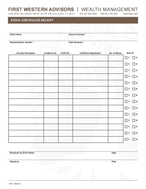 Stock Certificate Receipt
