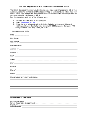 SH 130 Segments 5 & 6 Inquiries Form