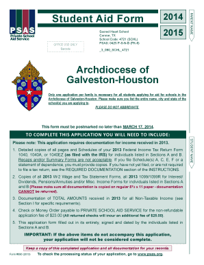 Student Aid Form 2014