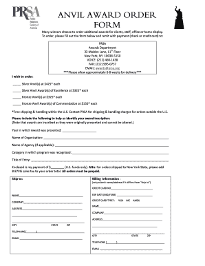 Anvil Award Order Form