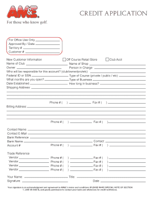 Credit Application for Golf Retailers