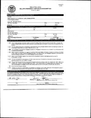 New Jersey Seller's Residency Certification/Exemption