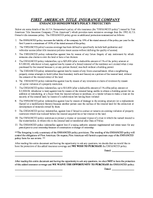 First American Enhanced Homeowner's Title Insurance Policy