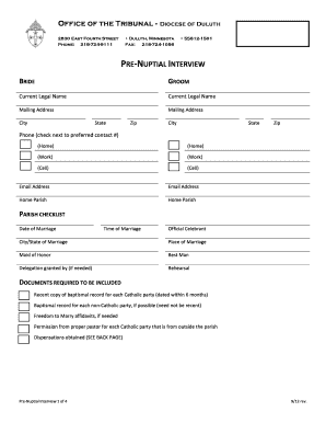 Catholic Pre-Nuptial Interview Form