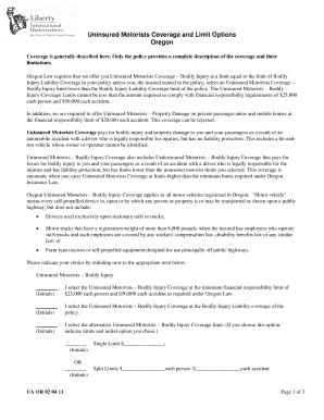 Oregon Uninsured Motorists Coverage Selection Form