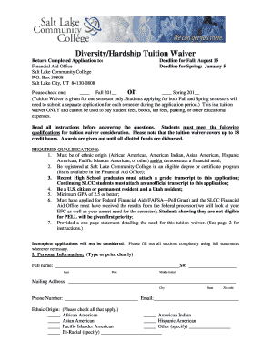 Diversity Hardship Tuition Waiver Application