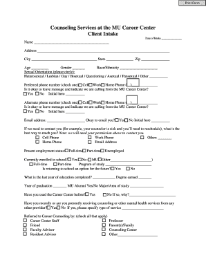 Counseling Services at the MU Career Center Client Intake