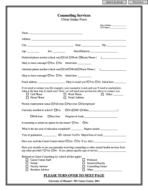 Counseling Services Client Intake Form - MU Career Center