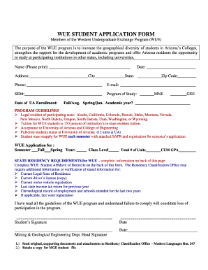 WUE Student Application Form