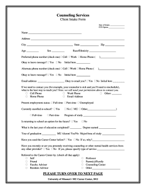 Client Intake Form for Counseling Services