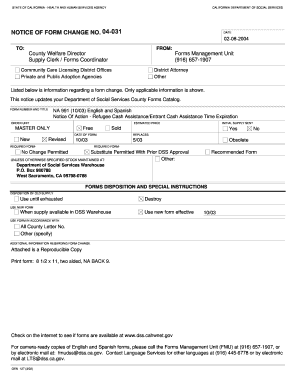 Notice of Action - Refugee Cash Assistance