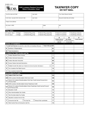 2009 Louisiana Resident Amended Tax Return