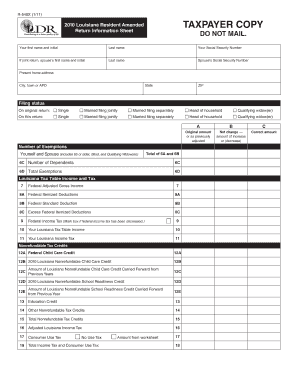 2010 Louisiana Resident Amended Tax Return