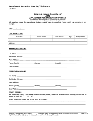 Enrolment Form for Crèche/Childcare