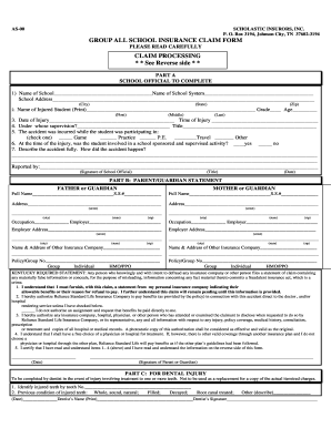 School Insurance Claim Form