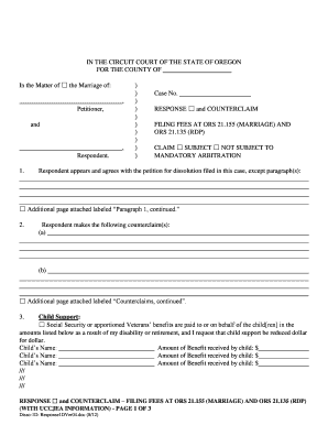 Oregon Divorce Response and Counterclaim Form