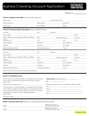 Business Checking Account Application