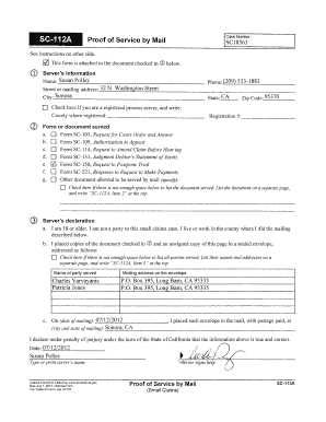 Proof of Service by Mail SC-112A