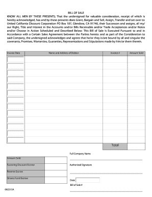 Bill of Sale for Accounts Receivable