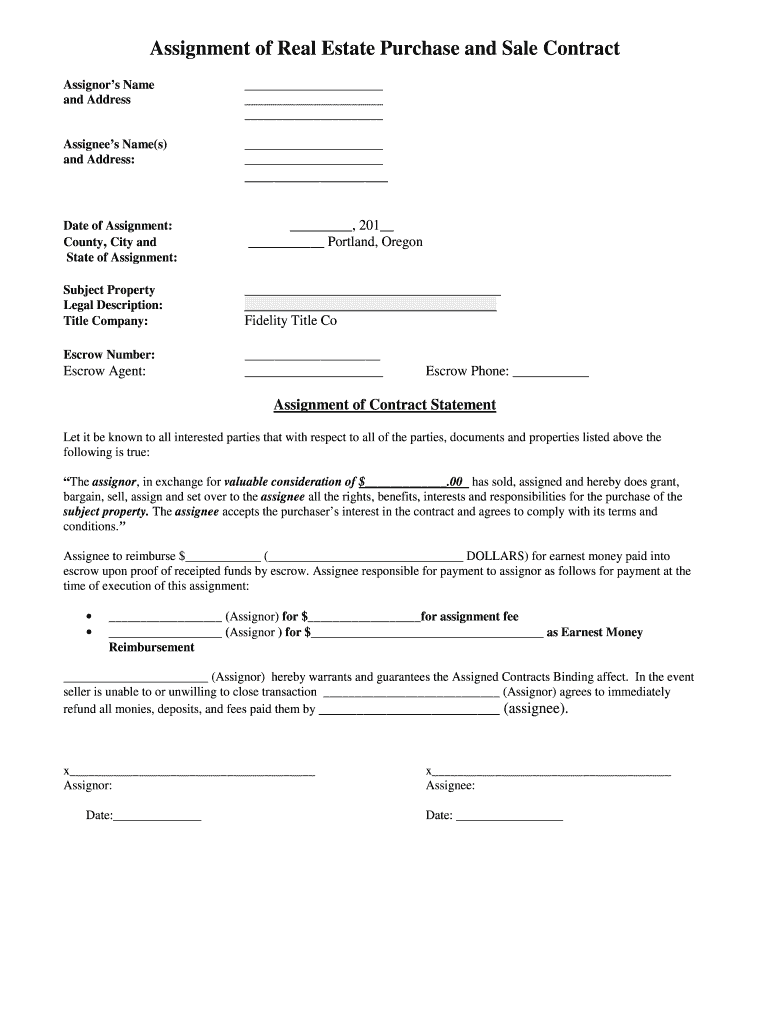 Fillable Online Assignment of Real Estate Purchase and Sale Contract ...