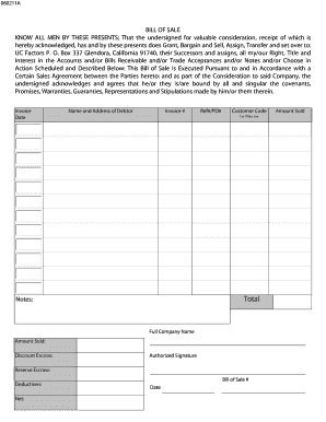 Bill of Sale for Accounts Receivable