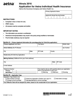 Illinois Aetna Individual Health Insurance Application