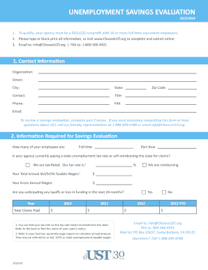 Unemployment Savings Evaluation Form