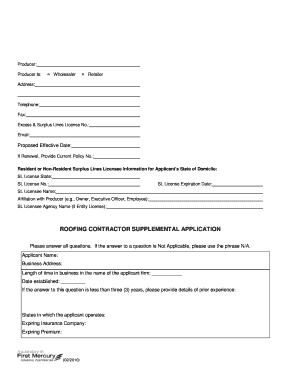 Roofing Contractor Supplemental Application