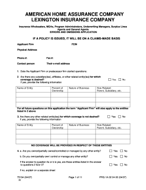 Errors and Omissions Insurance Application