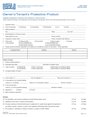 Owner’s/Tenant’s Protective Product Application