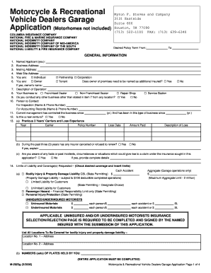 Motorcycle & Recreational Vehicle Dealers Garage Application