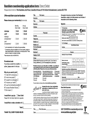 Ramblers membership application form Direct Debit - ramblers org