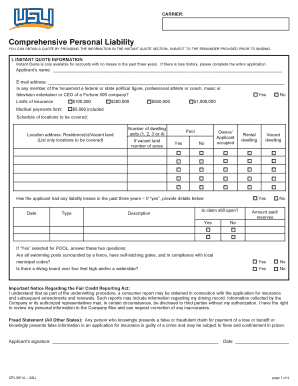 Comprehensive Personal Liability Insurance Application