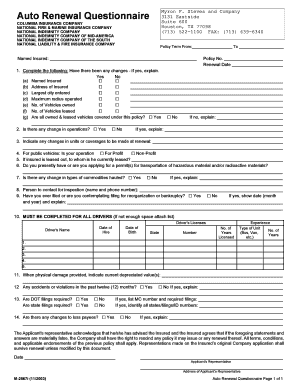 Auto Renewal Questionnaire