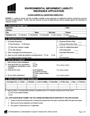 Environmental Impairment Liability Insurance Application