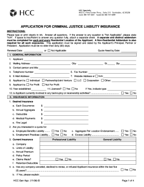 Application for Criminal Justice Liability Insurance
