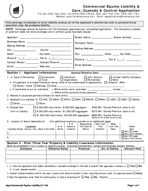 Commercial Equine Liability Application