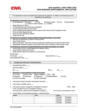 CNA HealthPro Long Term Care New Business Supplemental Application
